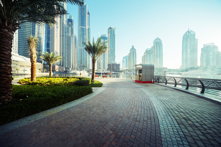 Dubai Marina at sunrise, United Arab Emiratesの写真素材