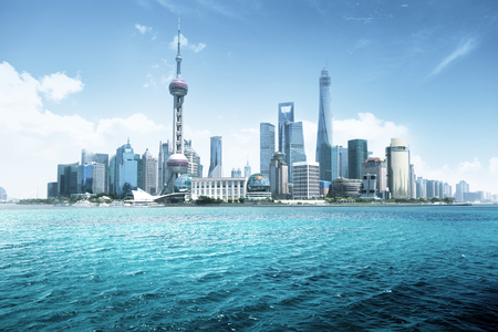 Shanghai skyline in sunny day, Chinaの写真素材