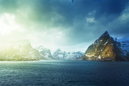 spring sunset, Lofoten islands, Norwayの写真素材