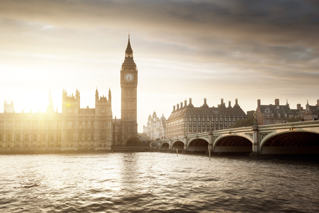 Big Ben and Westminster at sunset, London, UKの写真素材