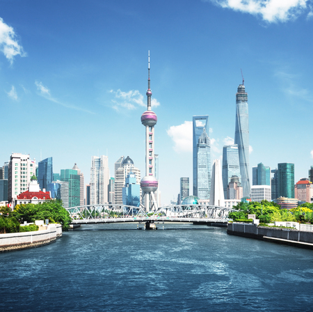Shanghai skyline in sunny day, Chinaの写真素材