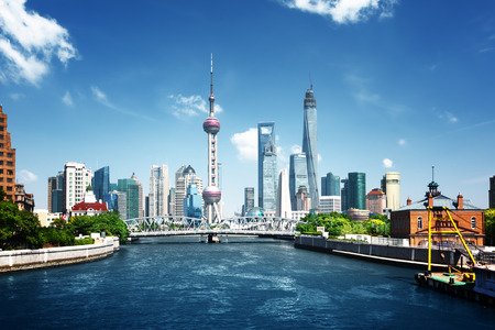 Shanghai skyline in sunny day, Chinaの写真素材