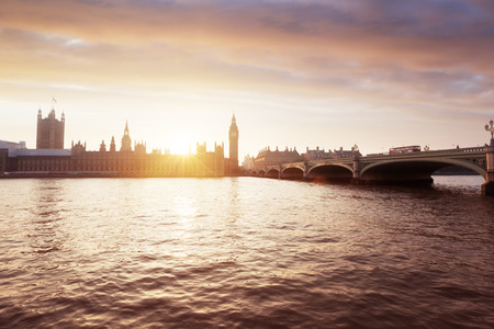 Big Ben and Westminster at sunset, London, UKの写真素材
