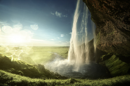 Seljalandfoss waterfall in summer time, Icelandの写真素材