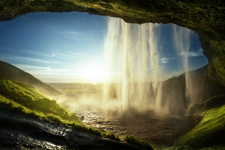 Seljalandfoss waterfall in summer time, Icelandの写真素材