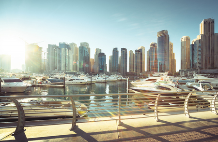 Dubai Marina at sunset, United Arab Emiratesのeditorial素材