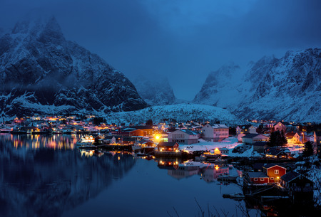 sunset time Reine Village, Lofoten Islands, Norwayの写真素材