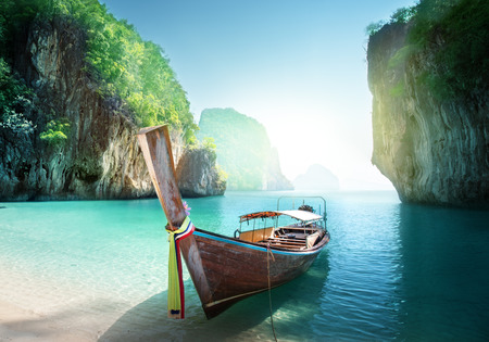 boat on the beach , Krabi province, Thailandの写真素材