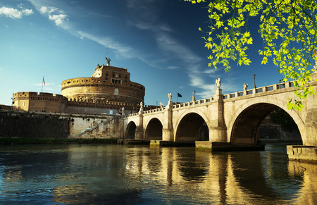 Saint Angel castle and bridge and Tiber river, Rome, Italyのeditorial素材