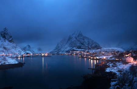 sunset in Reine Village, Lofoten Islands, Norwayの写真素材