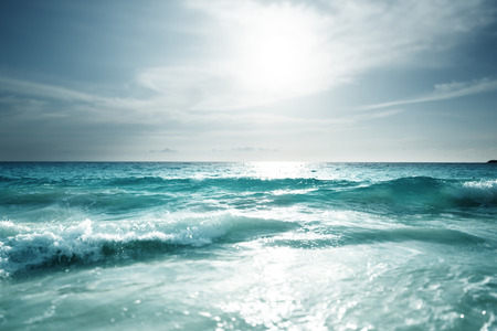 seychelles beach in sunset time, tilt shift effectの写真素材