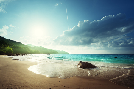 Anse Lazio beach at Praslin island, Seychellesの写真素材