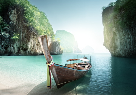 boat on the beach , Krabi province, Thailandの写真素材