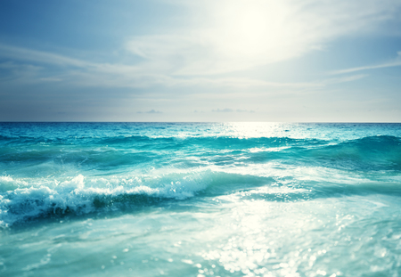 seychelles beach in sunset time, tilt shift effectの写真素材