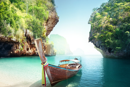 boat on the beach , Krabi province, Thailandの写真素材