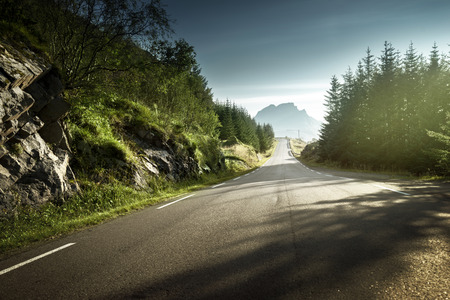 road in mountain, Lofoten islands, Norwayの写真素材