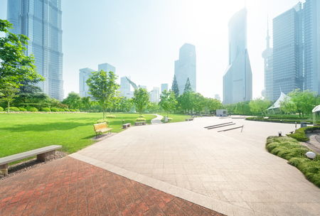 park in lujiazui financial center, Shanghai, Chinaの写真素材
