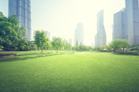 park in lujiazui financial center, Shanghai, Chinaの写真素材