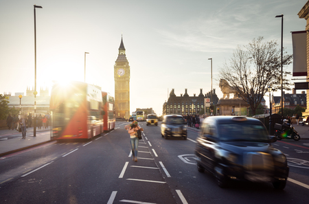 Westminster Bridge at sunset, London, UKのeditorial素材