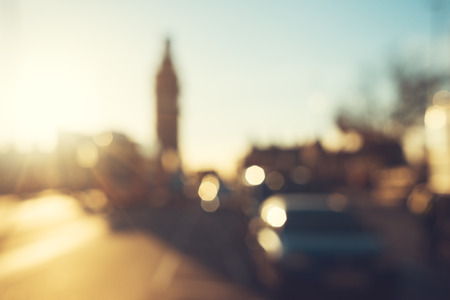 bokeh of Westminster Bridge at sunset, London, UKの写真素材