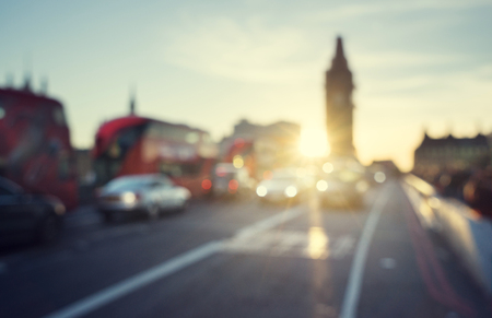 bokeh of Westminster Bridge at sunset, London, UKの写真素材