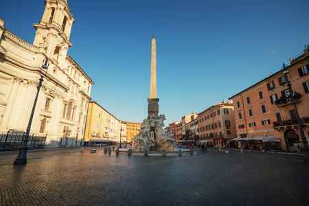 Egyptian obelisk, Navona Square in the morning, Rome, Italyのeditorial素材