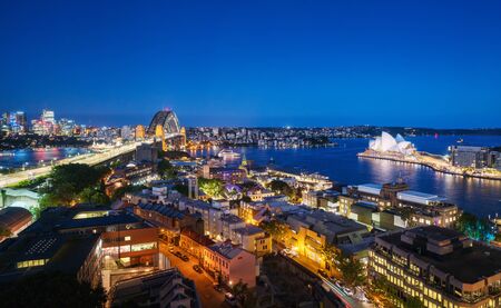 Aerial view of Sydney with Harbour Bridge, Australiaの写真素材