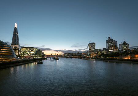 sunset in London, river Thames from Tower Bridge, UKの写真素材