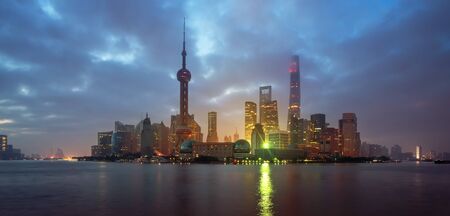 Shanghai skyline in sunrise time, Chinaの写真素材
