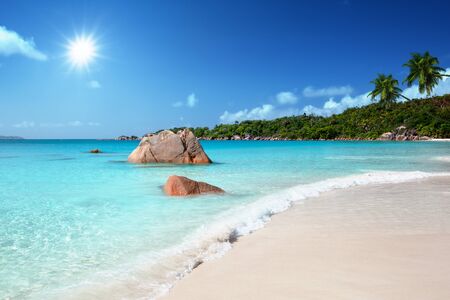 Anse Lazio beach at Praslin island, Seychellesの写真素材