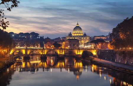 Tiber and St Peter Basilica in Vaticanの写真素材