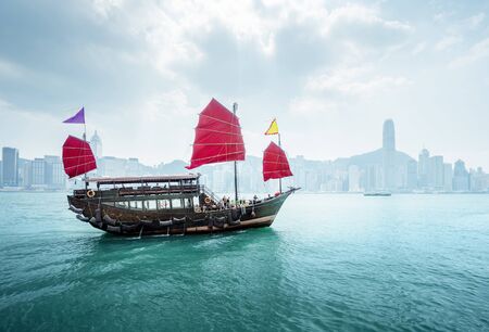 morning Hong Kong harbour, Chinaの写真素材