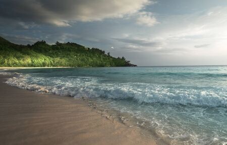 perfect sunset on Seychelles beachの写真素材