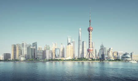 Shanghai skyline in sunny day, Chinaのeditorial素材