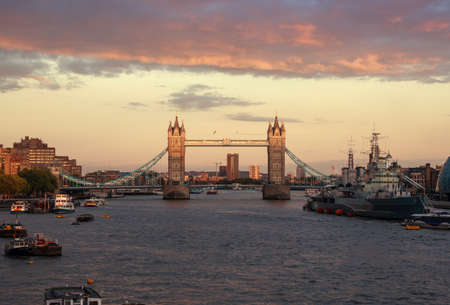 Tower Bridge at sunset, London, UKの写真素材