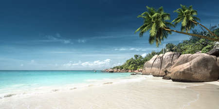 Anse Lazio beach at Praslin island, Seychellesの写真素材