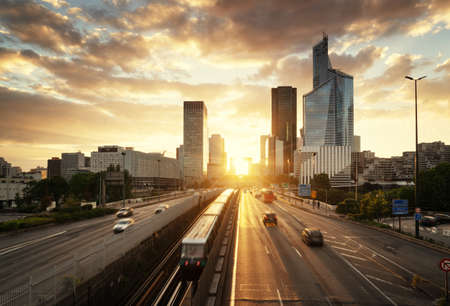 Paris LaDefense at sunset, Franceの写真素材