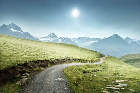 Grindelwald valley from the top of First mountain, Switzerlandの写真素材