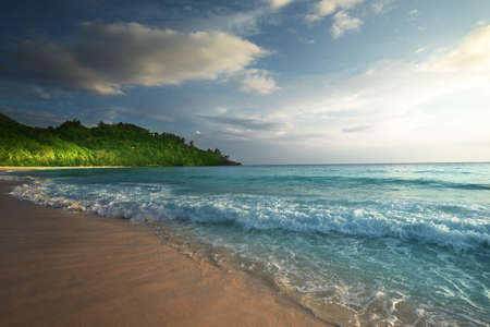perfect sunset on Seychelles beachの写真素材