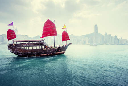 morning Hong Kong harbor, Chinaの写真素材