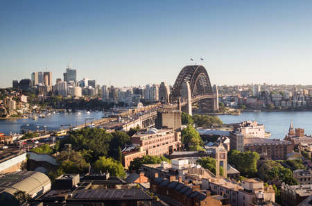 Aerial view of Sydney with Harbor Bridge, Australiaの写真素材
