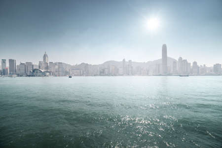 sunny Hong Kong harbor, Chinaの写真素材