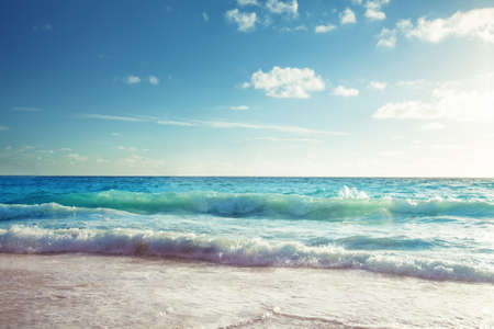 sunset on Seychelles beach, Mahe islandの写真素材