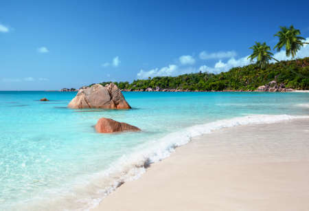 Anse Lazio beach at Praslin island, Seychellesの写真素材