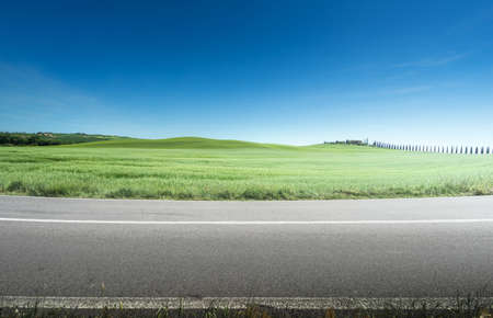 asphalt road in Tuscany Italyの写真素材