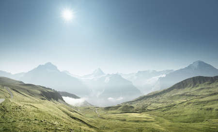 Grindelwald valley from the top of First mountain, Switzerlandの写真素材