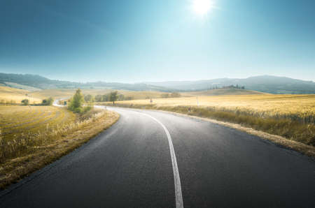 asphalt road in Tuscany Italyの写真素材