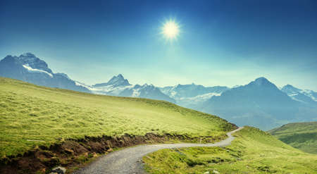 Grindelwald valley from the top of First mountain, Switzerlandの写真素材
