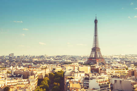 Skyline of Paris with Eiffel Tower, Franceの写真素材