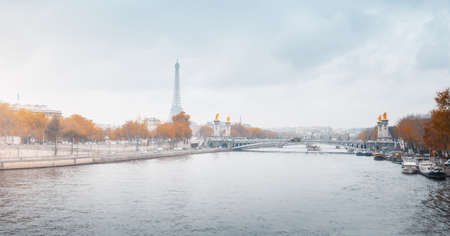 Alexandre III bridge with Eiffel Tower, Franceの写真素材